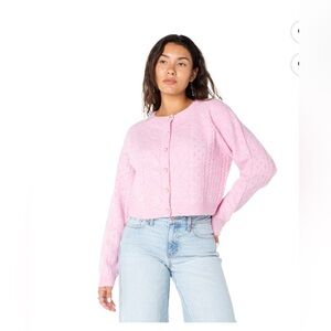 Celebrity Pink Women's Cable Knit Crew Neck Cardigan, Sizes L